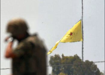 Kurdish flag in Tel Abyad, Syrian Kurdistan