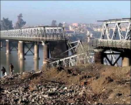 The destroyed old iron Bridge of Mosul