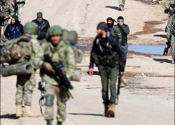 Turkish troops and Syrian mercenary Islamic fighters near Idlib, Syria, February 2020. Photo: AFP