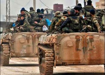 Syrian government forces near Idlib, Aleppo province, February 2020. Photo: AFP