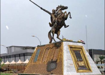 Saladin on horse, an old monument in Tikrit, Iraq