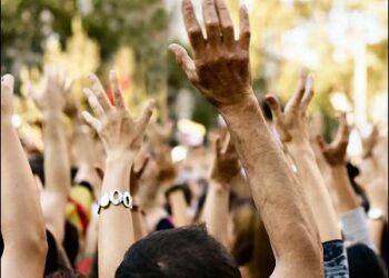 Hands in air protest demonstration democracy freedom