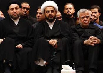 Hadi al Amiri with Qais Khazali and Ammar al-Hakim 2023