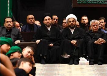 Hadi al Amiri with Qais Khazali, Ammar al-Hakim, and Mohammed Shia al Sudani