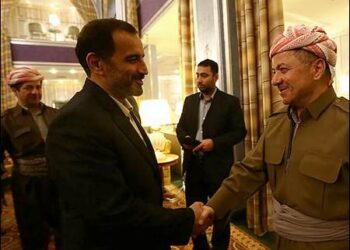 Massoud Barzani with Mohammad Jafari Sahraroudi and Masrour Barzani