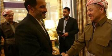 Massoud Barzani with Mohammad Jafari Sahraroudi and Masrour Barzani