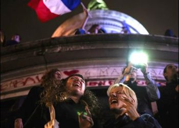 People gather at the Republique plaza after the second round of the legislative election, Paris, July 7, 2024. Photo: AP