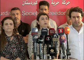 The Kurdistan Society's Freedom Movement (Tavgari Azadi) press conference in Sulaimani city, Iraqi Kurdistan, August 6, 2024 Photo: Screengrab Rudaw TV