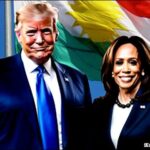 Donald trump with Kamala Harris and Kurdistan flag