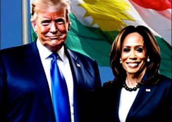 Donald trump with Kamala Harris and Kurdistan flag