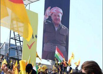 A large poster of Massoud Barzani, tribal leader and head of the KDP party