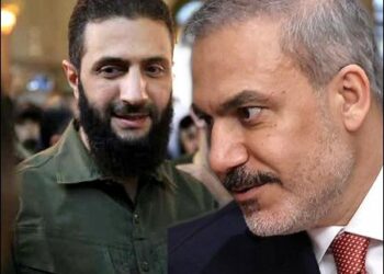 Illustrative photo: Turkey’s Foreign Minister Hakan Fidan (right), and Syria's Islamist ruler Abu Mohammad al-Golani, the head of Hayat Tahrir al-Sham (HTS), the former leader of al-Nusra Front affiliated to al-Qaeda, December 2024. Photo: AFP/Turkish Foreign Ministry/iKurd.net