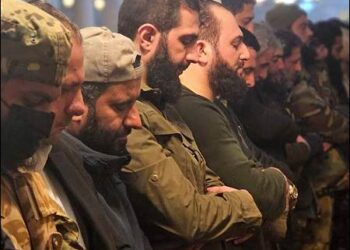 Hayat Tahrir al-Sham leader Ahmed al-Sharaa, or better known as Abu Mohammad al-Golani (4rth from left) praying with jihadists in Umayyad Mosque, Damascus, Syria, December 8, 2024. Photo: X