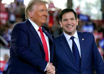 Donald Trump greets Sen. Marco Rubio, R-Fla., during a campaign rally at J.S. Dorton Arena, November 4, 2024, in Raleigh, N.C. Photo: AP