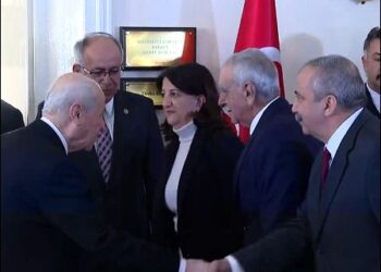 Sirri Sureyya Onder with Pervin Buldan, Ahmet Turk, and Devlet Bahceli