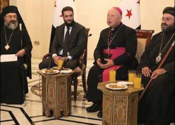Syria’s new leader Ahmed al-Sharaa, also known as Abu Mohammed al-Golani, with met senior Christian clerics, December 31, 2024. Photo: SANA