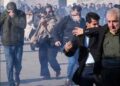 Erbil security forces, affiliated with Barzani's KDP party, fired tear gas at striking Sulaimani teachers attempting to enter Erbil for a protest,  the Degala checkpoint, Iraqi Kurdistan, February 9, 2025. Photo: Channel8 TV