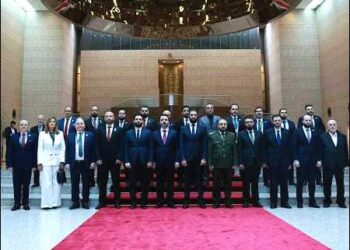 Syria's interim President Ahmed Sharaa, also known as Abu Mohammed al-Golani, with his new transitional cabinet, Damascus, Syria, March 29, 2025. Photo: SANA
