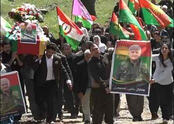 Former PJAK leader Haji Ahmadi laid to rest in Qandil, Iraqi Kurdistan, April 6, 2025. Photo: Screengrab/video/Rojnews.news