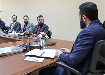 Islamist Syria’s interim president, Ahmed al-Sharaa, also known as Abu Mohammed al-Golani, with members of his transitional government, Damascus, Syria, April 27, 2025. Photo: SANA