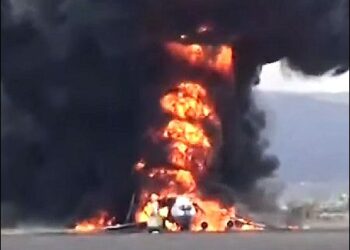 Israel strikes Yemen’s Sanaa International airport, destroys aircraft, disables it completely, May 6, 2025. Photo: Screengrab/Sky News TV