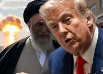 A composite image of US president Donald Trump (front) and Iran's supreme leader Ayatollah Ali Khamenei, 2025. Photo: iKurd.net/credit to The White House