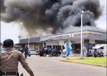At least two Thai civilians were killed on July 24 when a Cambodian artillery shell struck a petrol station and 7 Eleven store in Si Sa Ket, Ban Phue district, Thailand, July 25, 2025. Photo: X