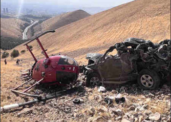 A Helicopter crashes in Sulaimani city during rescue mission on Mount Azmar, August 29, 2025. Photo: Sulaimani traffic police