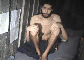 Hamas released a video showing Israeli hostage Evyatar David, who appears pale, skeletally thin, and shirtless, August 2025. Photo: Hamas video
