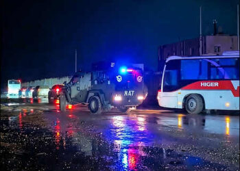 Syria's Kurdish forces leave al-Aqtan prison with Islamic State ISIS detainees, Raqqa, Syria, January 22, 2026. Photo: SANA video/via iKurd.net