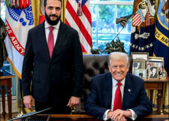 US President Donald Trump receives former al-Qaeda leader and current Syrian interim leader Ahmed al-Sharaa, also known as Abu Mohammed al-Golani, at the White House on November 10, 2025. Photo: The White House/Syrian Presidency