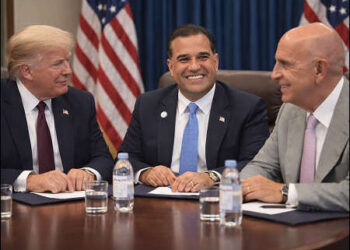 Donald Trump, left, Mark Savaya, center, and Tom Barrack, 2026. Photo: Savaya's X