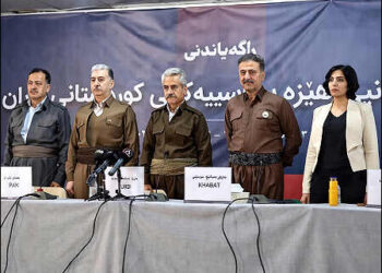 Iranian Kurdish parties' representatives from right to left: PJAK, Khabat, PDKI, PAK, and Komala of the Toilers of Kurdistan, in Sulaimani, Iraqi Kurdistan, February 22, 2026. Photo: PJAK