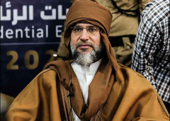 Saif al-Islam Gaddafi in Sebha, Libya, registering to run in the country’s December presidential polls, November 14, 2021 Photo: Libyan High National Election Commission/FB page