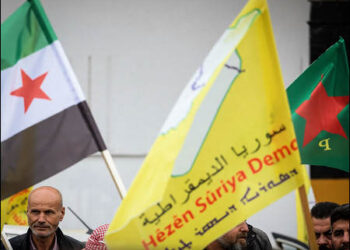 The flags of Syria, SDF, and YPG, Hasaka, Syrian Kurdistan, Rojava, February 2, 2026. Photo: ANF/via iKurd.net