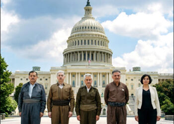 Composite image of representatives of Iranian Kurdish parties, from right to left: PJAK, Khabat, PDKI, PAK, and Komala, in Sulaimani, Iraqi Kurdistan, February 22, 2026. Photo: iKurd.net