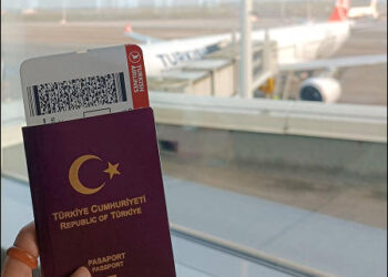 Turkish passport ticket airplane travel 2025