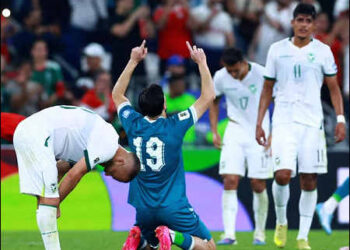 Iraq’s Kevin Yakob celebrates after Iraq’s 2–1 victory over Bolivia, securing qualification for the 2026 FIFA World Cup, Monterrey, Monterrey, Mexico, March 31, 2026. Photo: Reuters