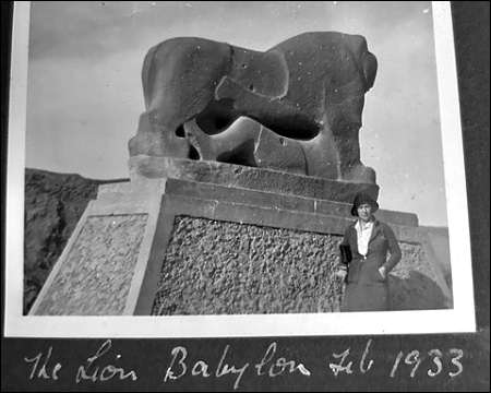 Lynette Soane’s visit to the lion of Babylon, Iraq, February 1933