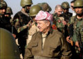 Tribal leader and KDP party head Massoud Barzani with his paramilitary Kurdish peshmerga forces, 2018. Photo: Barzani office/via iKurd.net.