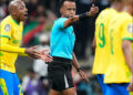 Somali soccer referee Omar Artan, center, signals a penalty during the CAF Champions League final soccer match between AS FAR Rabat and Mamelodi Sundowns, in Rabat, Morocco, May 24, 2026. Photo: AP