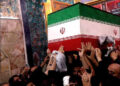 The casket of Iran’s late Supreme Leader Ayatollah Ali Khamenei, who was killed on February 28, 2026 during Israeli and U.S. airstrikes on Iran, is carried inside the Holy Abbasid Shrine in Najaf, Iraq, July 8, 2026. Photo: INA/ina.iq