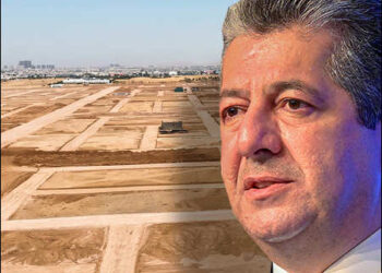 Composite image of Caretaker Prime Minister of the Iraqi Kurdistan Region, Masrour Barzani and land prepared for distribution, Erbil, Iraqi Kurdistan, 2026. Photo: iKurd.net/KRG