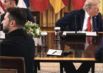 Donald Trump with Volodymyr Zelensky Aug 18, 2025
